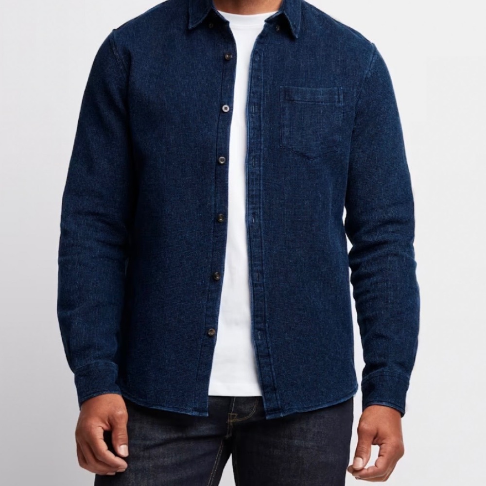 Line of Trade Frank Shirt XL Midnight Waffle Indigo Blue Cotton Button Down Mens